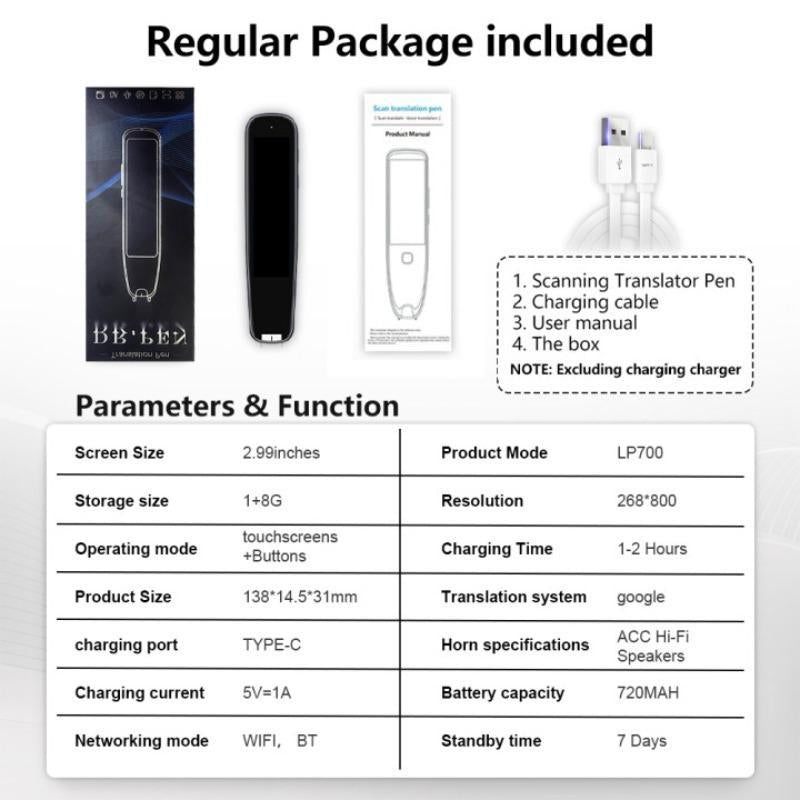 Durability 2.99 Inch HD Digital Display Translation Pen, Multi-Purpose One-Key Translation Pen, Portable Multifunctional Wireless BT Smart Translation Pen for Learning, Office, Travel, Digital Products, Traveling Gadgets