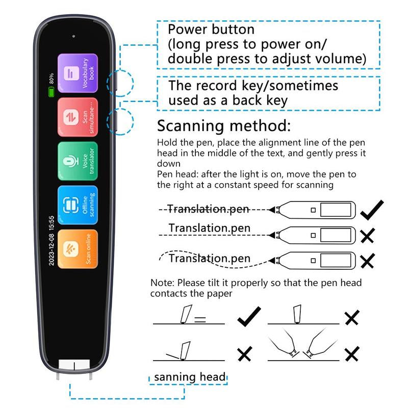 Durability 2.99 Inch HD Digital Display Translation Pen, Multi-Purpose One-Key Translation Pen, Portable Multifunctional Wireless BT Smart Translation Pen for Learning, Office, Travel, Digital Products, Traveling Gadgets