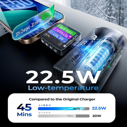 LISEN 7000mAh Portable Charger – USB-C Mini Power Bank for iPhone & Apple Watch, Travel-Friendly with Digital Display