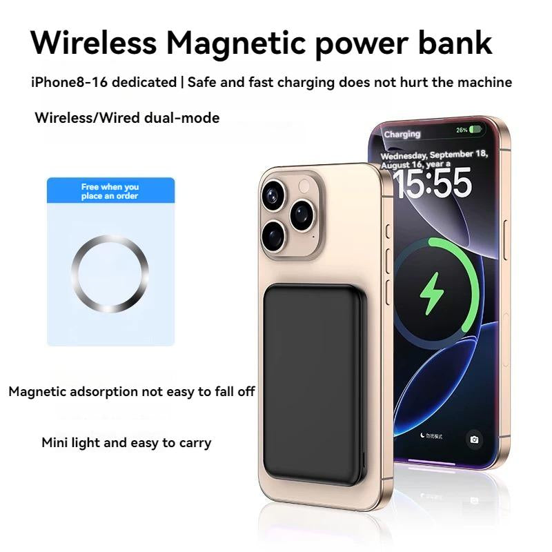 Wireless Magnetic Power Bank 5000Mah/10000Mah 25W Fast Charging Portable Charger for Iphone 12/13/14/15/16 Pro Max Mini plus USB Type-C Interface Travel Friendly Compact Design - Smartphone