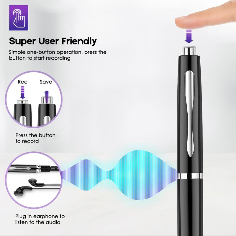 Voice Recorder Pen 64GB: Professional Audio-Voice Activation, Long-Distance Recording, Wav/192Kbps, USB Flash Drive, Refillable Ink, Metal Body, Compact & Durable, Digital Products Tech Gadgets Voice Changer Device