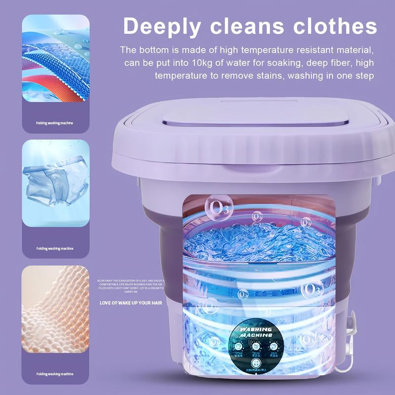 Portable Washing Machine, 8L Foldable Mini Washing Machine with Dryer for Babyclothes, Small Washing Machine with Laundry Basket for Underwear,, Socks, Pet Clothes, Small Ltems, Purple and Green