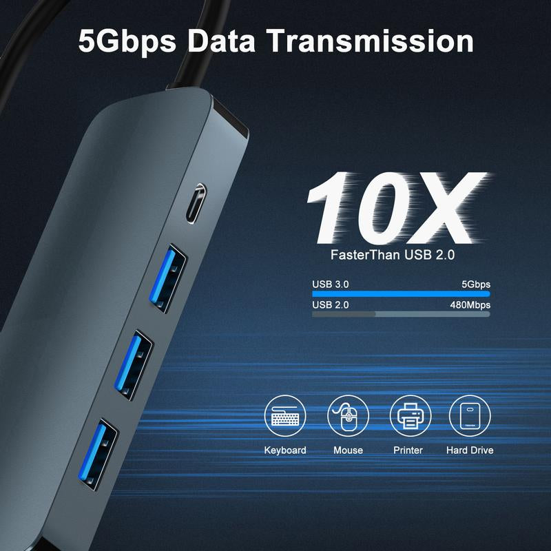 USB C Hub, 5 in 1 Multport Adapter to 4K HDMI, 3 USB 3.0, 100W PD Charging for Macbook Pro Air Dell Lenovo HP Laptops (Grey)