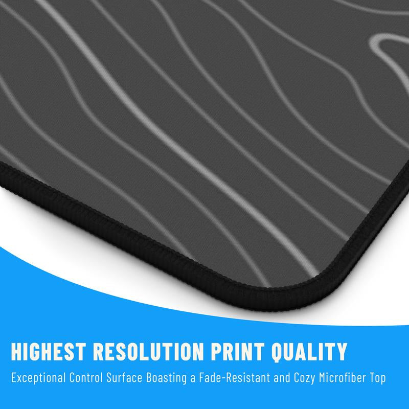 Topographic Map Gray Desk Mat, Large Abstract Desk Mat, Gray Contour Line Design, Modern Office Desk Accessory, Gaming Mouse Pad