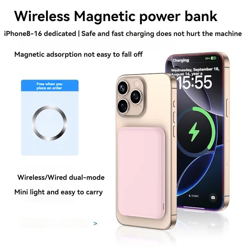 Wireless Magnetic Power Bank 5000Mah/10000Mah 25W Fast Charging Portable Charger for Iphone 12/13/14/15/16 Pro Max Mini plus USB Type-C Interface Travel Friendly Compact Design - Smartphone
