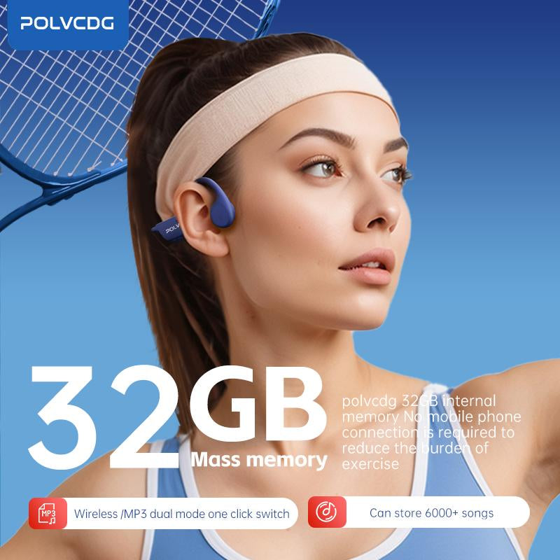 POLVCDG X7 Wireless Bone Conduction Earphones, 10H Play Time, IPX8 Waterproof, 32GB Built-In Memory, Sport Open Earphones with Volume Control, Sport Open Earphones with Volume Control, Sport Open Earphones with Volume Control