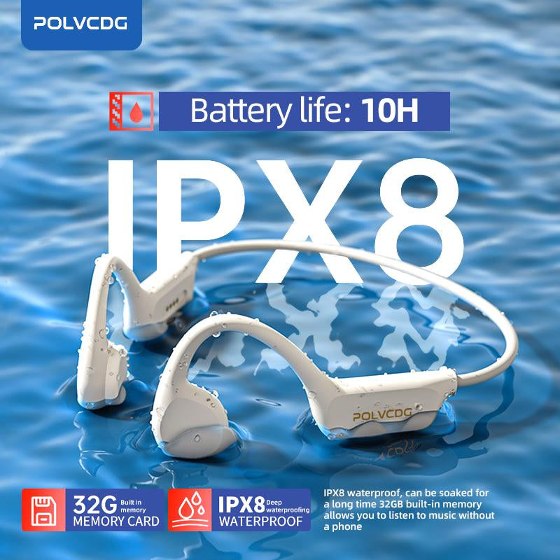 POLVCDG X7 Wireless Bone Conduction Earphones, 10H Play Time, IPX8 Waterproof, 32GB Built-In Memory, Sport Open Earphones with Volume Control, Sport Open Earphones with Volume Control, Sport Open Earphones with Volume Control