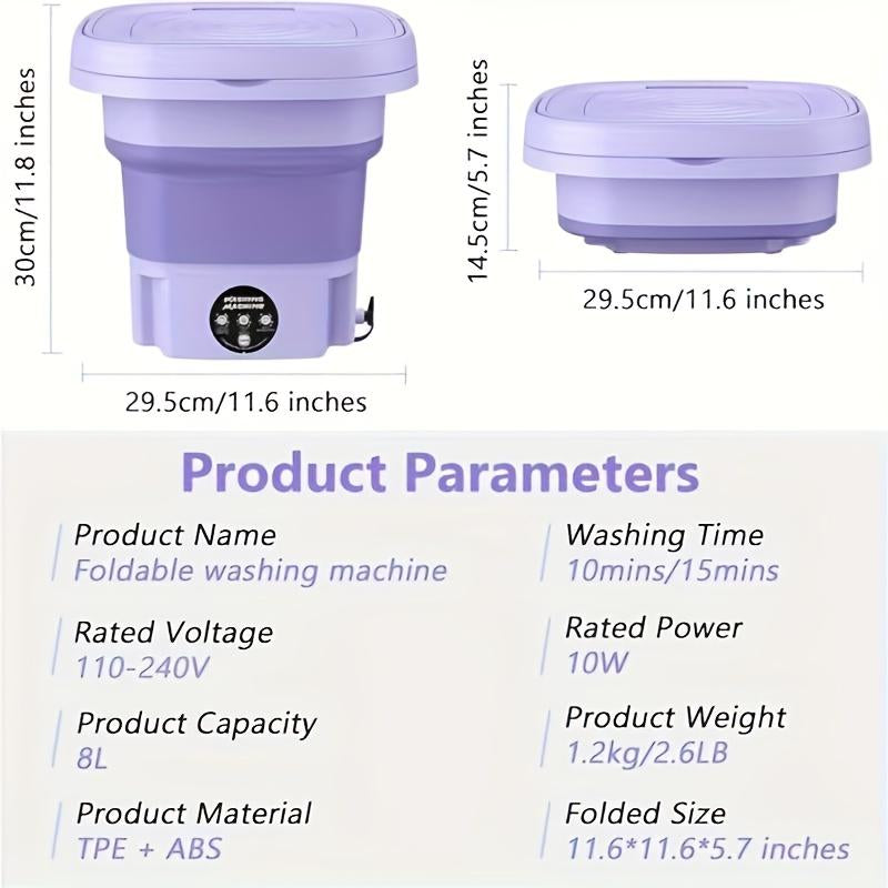 Portable Washing Machine, 8L Foldable Mini Washing Machine with Dryer for Babyclothes, Small Washing Machine with Laundry Basket for Underwear,, Socks, Pet Clothes, Small Ltems, Purple and Green