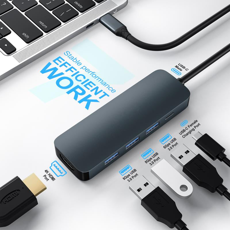 USB C Hub, 5 in 1 Multport Adapter to 4K HDMI, 3 USB 3.0, 100W PD Charging for Macbook Pro Air Dell Lenovo HP Laptops (Grey)