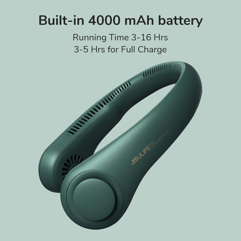 Jisulife Portable Neck Fan Hands Free Bladeless Fan 4000Mah Battery Operated Wearable Personal Fan Rechargeable 3 Speeds Gifts for Women Men