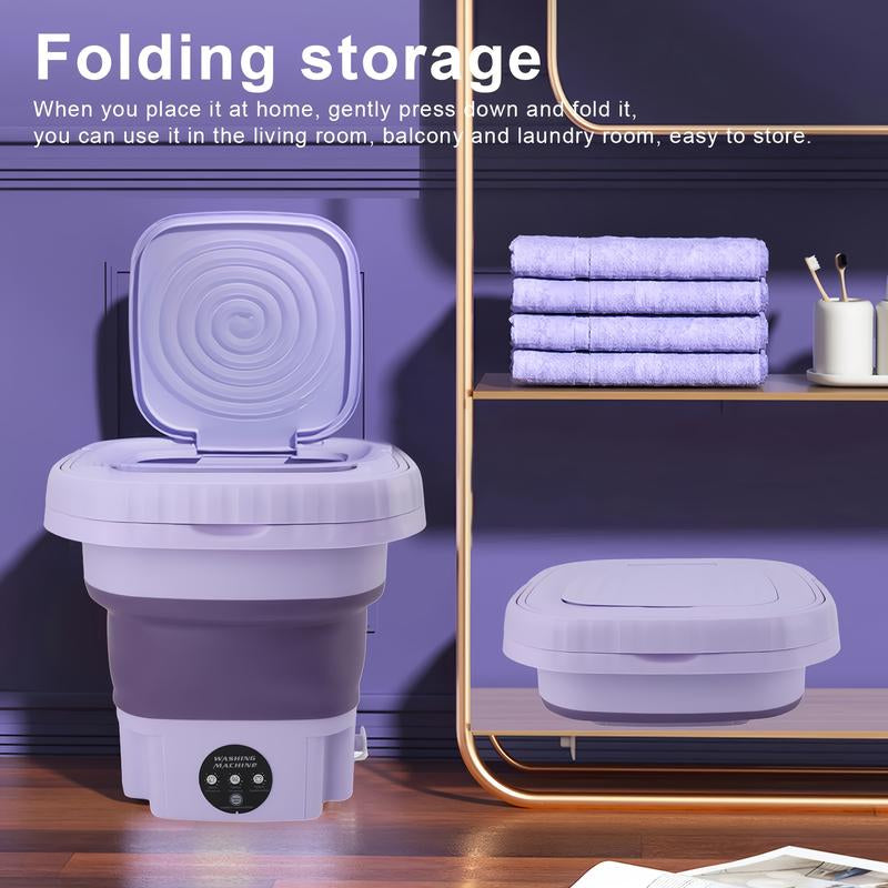 Portable Washing Machine, 8L Foldable Mini Washing Machine with Dryer for Babyclothes, Small Washing Machine with Laundry Basket for Underwear,, Socks, Pet Clothes, Small Ltems, Purple and Green