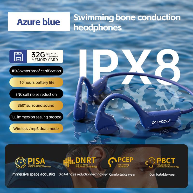 POLVCDG X7 Wireless Bone Conduction Earphones, 10H Play Time, IPX8 Waterproof, 32GB Built-In Memory, Sport Open Earphones with Volume Control, Sport Open Earphones with Volume Control, Sport Open Earphones with Volume Control