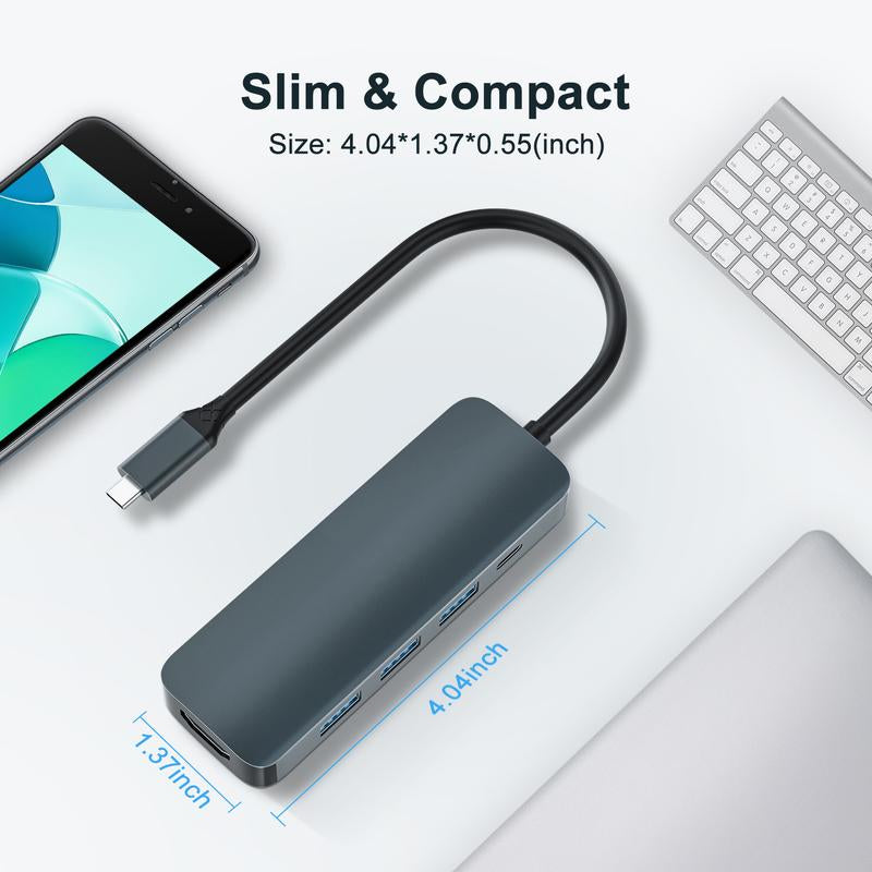 USB C Hub, 5 in 1 Multport Adapter to 4K HDMI, 3 USB 3.0, 100W PD Charging for Macbook Pro Air Dell Lenovo HP Laptops (Grey)