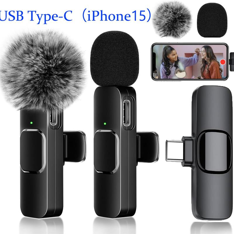 2 Pcs Wireless Lavalier Microphones for Iphone, Android, Ipad - Mini Wireless Clip-On Microphones Crystal Clear Sound Quality for Recording, Live Streaming,Vlog