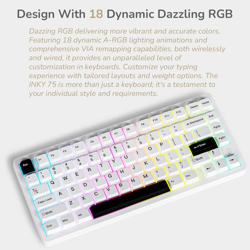 Elecfox INKY75 75% Aluminum Mechanical Keyboard with Rechargeable RGB Backlight, Keyboards & Mice Accessories, Creamy Keyboards PC Accessories