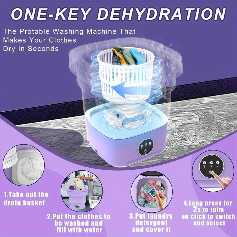 Portable Washing Machine, 8L Foldable Mini Washing Machine with Dryer for Babyclothes, Small Washing Machine with Laundry Basket for Underwear,, Socks, Pet Clothes, Small Ltems, Purple and Green