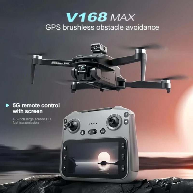 2025 NEW V168 MAX Drone with 4.5" Screen, GPS Return, Dual Cameras, Foldable Design, 2 Batteries | Modern Drone Design, Stable Flight Techno,Brushless Motor, Remote Control Toy