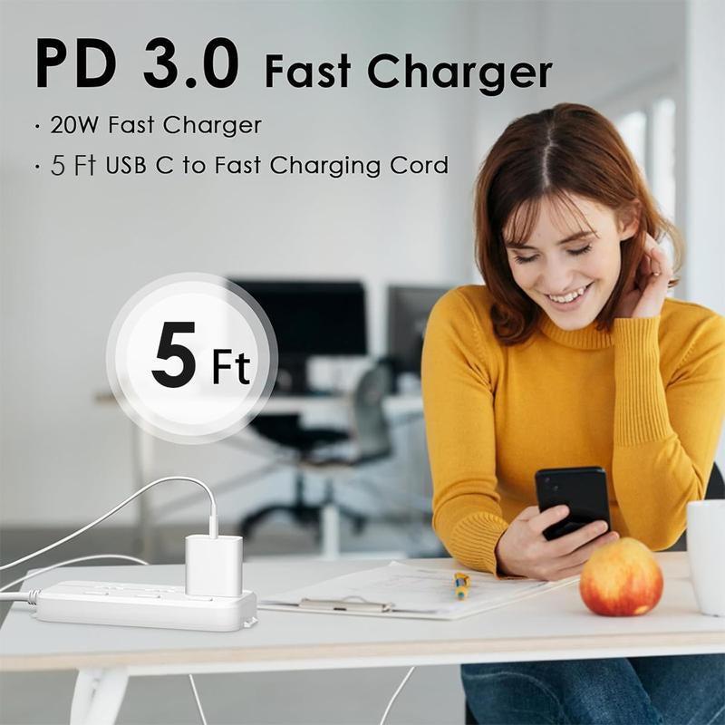 Buy 1 Get 1 Free: 4-Pcs 20W PD Fast Charger Block & 5Ft Type-C to Light Ning Cable for I Phone 14/13/12/11, I Pad - Travel Ready，Smartphones with Other CC Interfaces