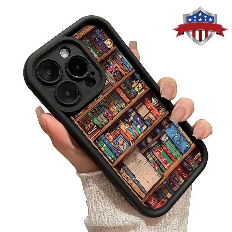 Cartoon Bookshelf Pattern TPU Phone Case for Iphone 17 Pro Max 16 15 14 plus 13 12 11 Air XR X XS plus Shockproof Non Slip Military-Grade Protective Silicone Cover