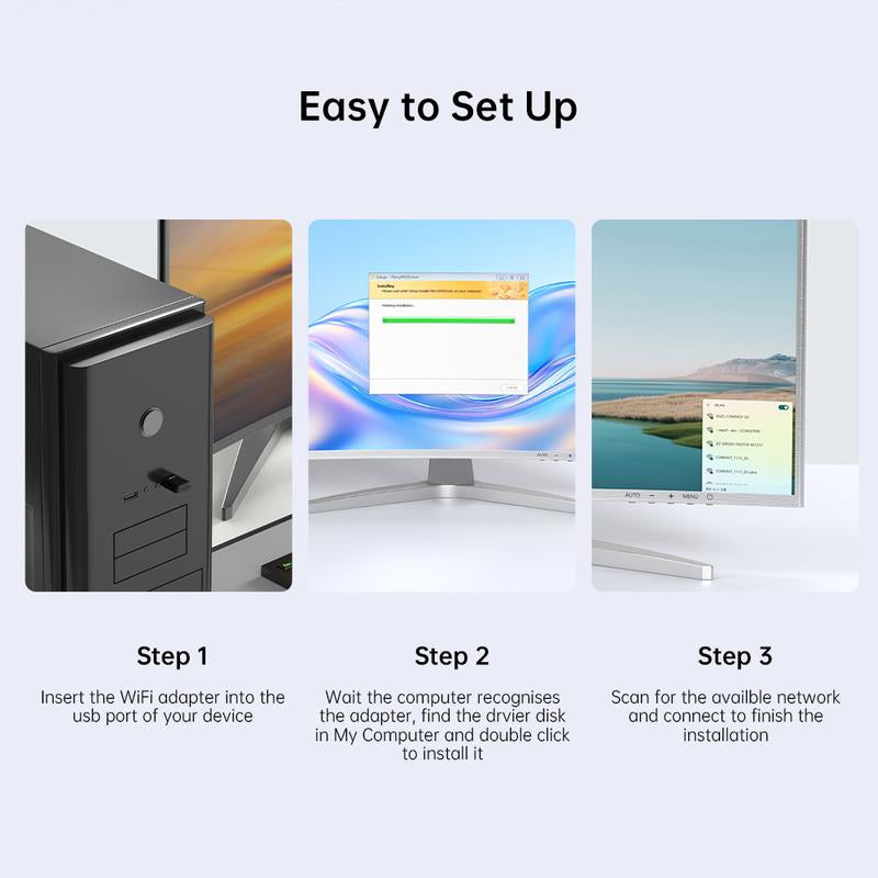 Plery USB Wifi Adapter for Desktop PC, 5G 2.4G Dual Band Wifi Dongle 802.11AC 650Mbps Wireless Network Adapter for Laptop, Compatible with Windows 11/10/8.1/8/7/XP