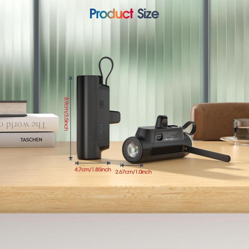 Portable Power Bank, 1 Count 5000Mah Mini Power Bank with Built-In USB-C Cable & Phone Holder, Fast Charging Power Bank for Iphone Samsung Android, Charger Connector, Battery Rechargeable, Electronics Accessories