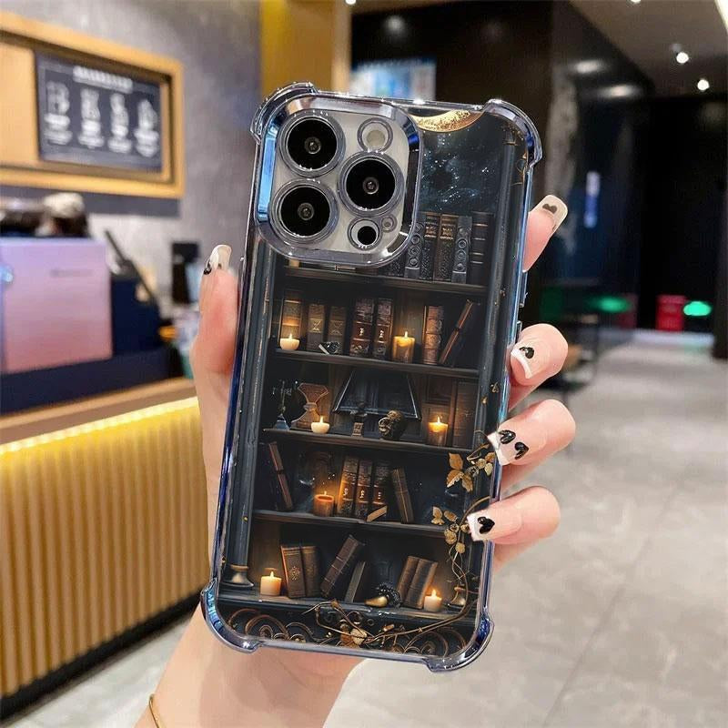Cartoon Bookshelf Pattern TPU Phone Case for Iphone 16 15 14 Pro Max 13 12 11 plus Four-Corner Pad Anti-Drop Protective Case #YGSJDSJ3