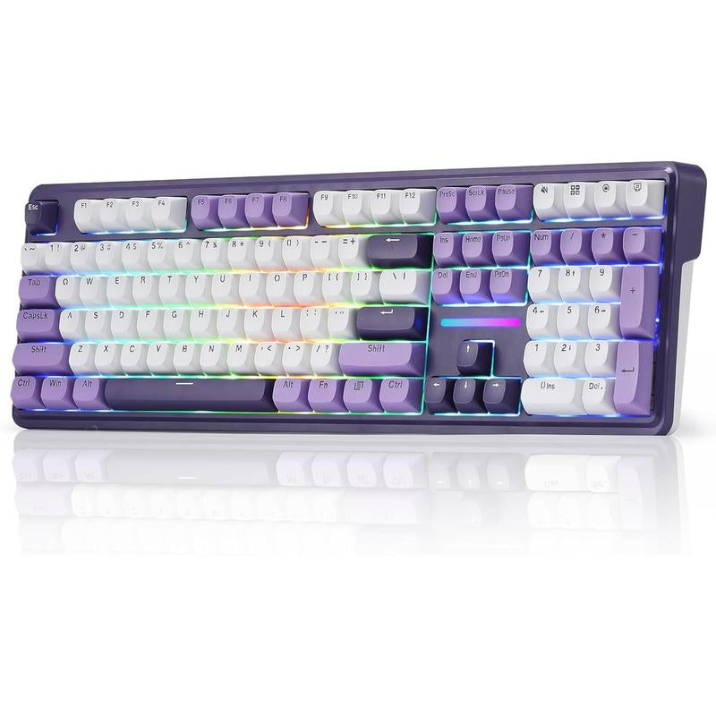 Redragon K745 PRO Wireless Gasket RGB Gaming Keyboard, 108 Keys Mechanical Keyboard W/Extra 4 Hotkeys, Hot-Swap South-Facing LED Socket, 5-Layer Noise Dampening, round PBT Keycaps, Mint Mambo Switch,Charming Purple