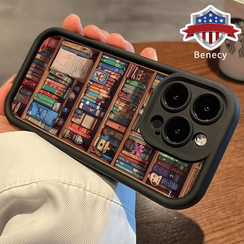 Cartoon Bookshelf Pattern TPU Phone Case for Iphone 17 Pro Max 16 15 14 plus 13 12 11 Air XR X XS plus Shockproof Non Slip Military-Grade Protective Silicone Cover