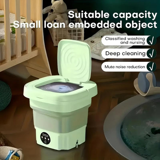 Portable Washing Machine, 8L Foldable Mini Washing Machine with Dryer for Babyclothes, Small Washing Machine with Laundry Basket for Underwear,, Socks, Pet Clothes, Small Ltems, Purple and Green