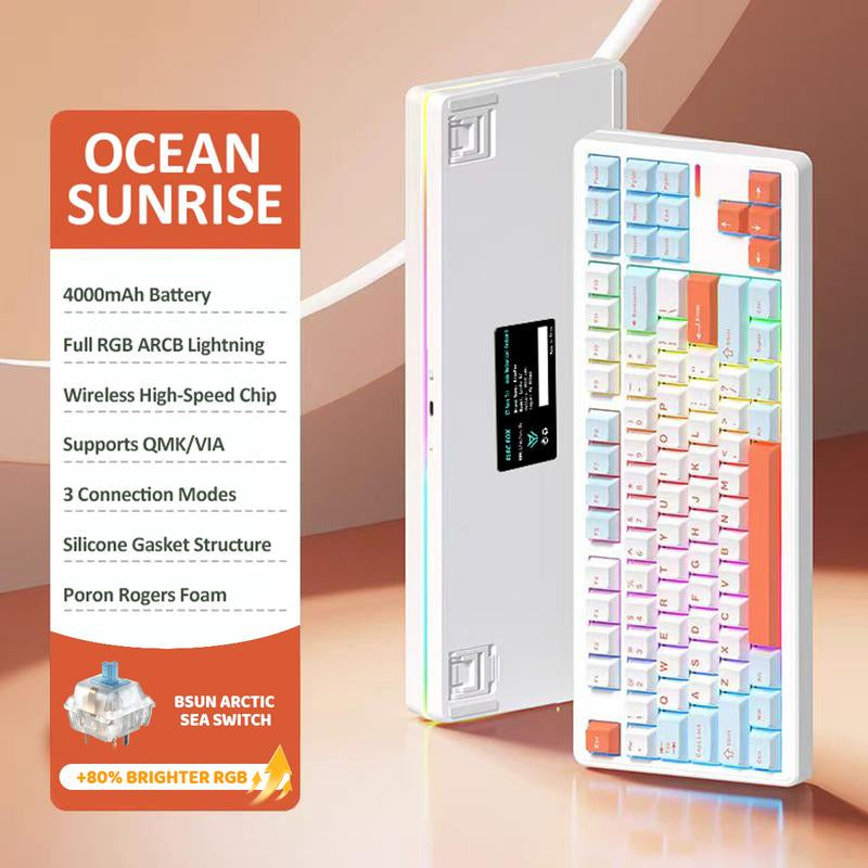 ELECFOX LINKY 87 PRO TKL Customized Mechanical Keyboard 87 Keys Wired & Wireless Bluetooth LED Gaming Keyboard