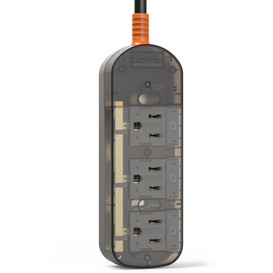 KPQ 3 - in - 1 Transparent Tea - IPX6 Wateroof Power Multiple Strip with 3 AC Outlets, IPX6 Waterproof, ETL Listed, 5Feet Extension Cord - Ideal Desk Charging Station for Home Office, College Dorm & Outdoor Camping
