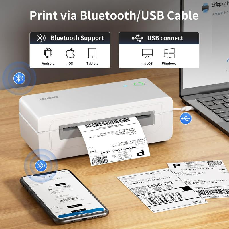 JADENS Shipping Label Printer 668BT, Bluetooth Wireless Thermal Label Printer, Compatible with Ios, Android, Windows, Mac, Chromebook, Widely Used for Etsy, Ebay, Shopify, USPS