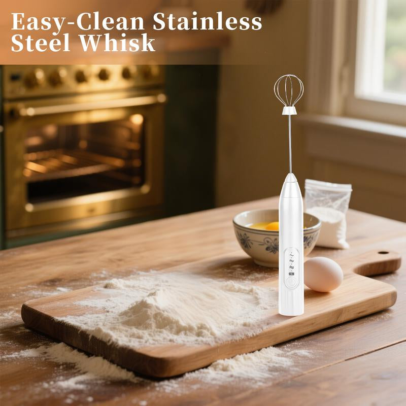 Portable Handheld Blender (White) : USB Charging Says Goodbye to the Constraints of Cables. 2 Stainless Steel Egg Whips Are Durable and Rust-Resistant. 3 Settings for Adjustment. Whether It'S Coffee Milk Foam or Egg Liquid, It Can Quickly Blend Evenly