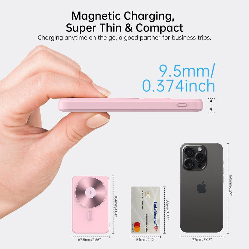 Magnetic Wireless Charging Power Bank,For Magsafe Portable Charger, 5000Mah Magnetic Power Bank, Ultra-Thin Portable,Magnetic Power Bank for Iphone 16/16 Pro/16 Pro Max, Iphone 15/14/13/12 Series