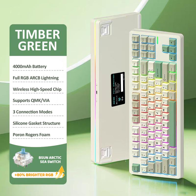 ELECFOX LINKY 87 PRO TKL Customized Mechanical Keyboard 87 Keys Wired & Wireless Bluetooth LED Gaming Keyboard