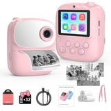 Kids Instant Print Camera (With 3 Rolls of Paper), 2.4" LCD Screen, Rechargeable 1080P Pocket Camera, 12MP Photos, Thermal Paper Printing (No Ink Needed), Birthday Gift for Boys & Girls, Portable Lens Camera, Mini Photography Kit, Tech Toy Pink