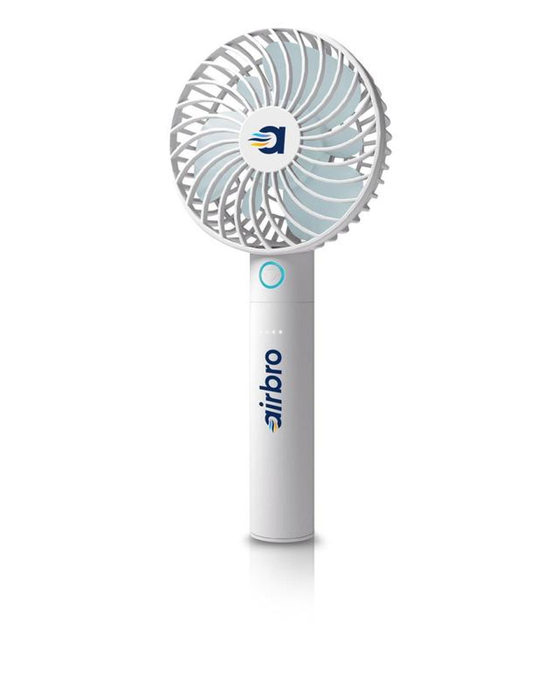 Airbro FHA-30 Handheld Portable Fan with 2600Mah Power Bank, 6-Blade Design, 3 Adjustable Speeds, and Charging Dock - Frosted White