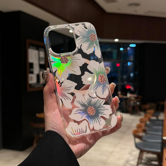 Flower Laser Simple Transparent Phone Case Supports Magnetic Attraction Nic Phone Case, Tuff Phone Cases Smartphone Protection Floral Protective Shockproof Casing