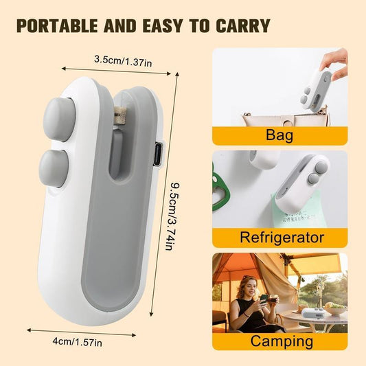 Snacks Mini Bag Sealer, Rechargeable 2 in 1 Bag Heat Sealer with Cutter for Chip , Plastic Bag Resealer Keep Food Fresh, Sellador De Bolsas Plasticas, White Bag Sealing Easy Sealing Bagsealers