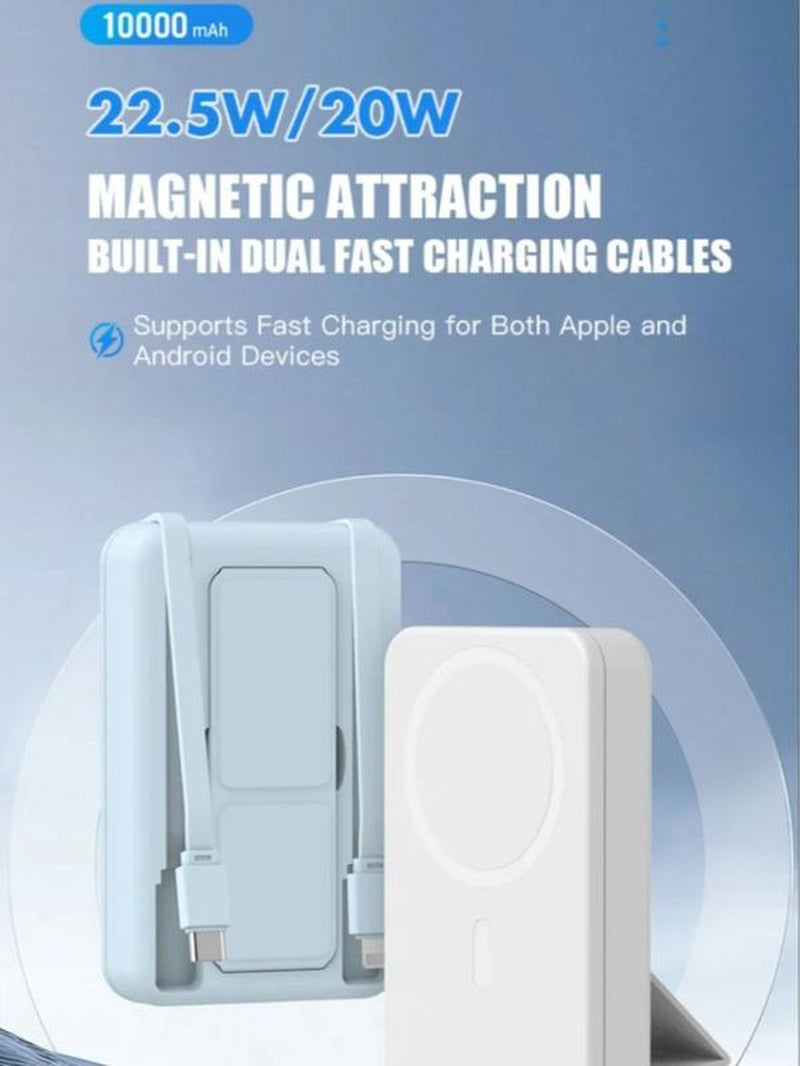 Magnetic Wireless Power Bank, 10000Mah Portable Charger with USB-C and Lightning Cables, Compatible with Iphone 16/15/14/13/12/Pro/Mini/Promax/Android, Power Bank with Phone Holder