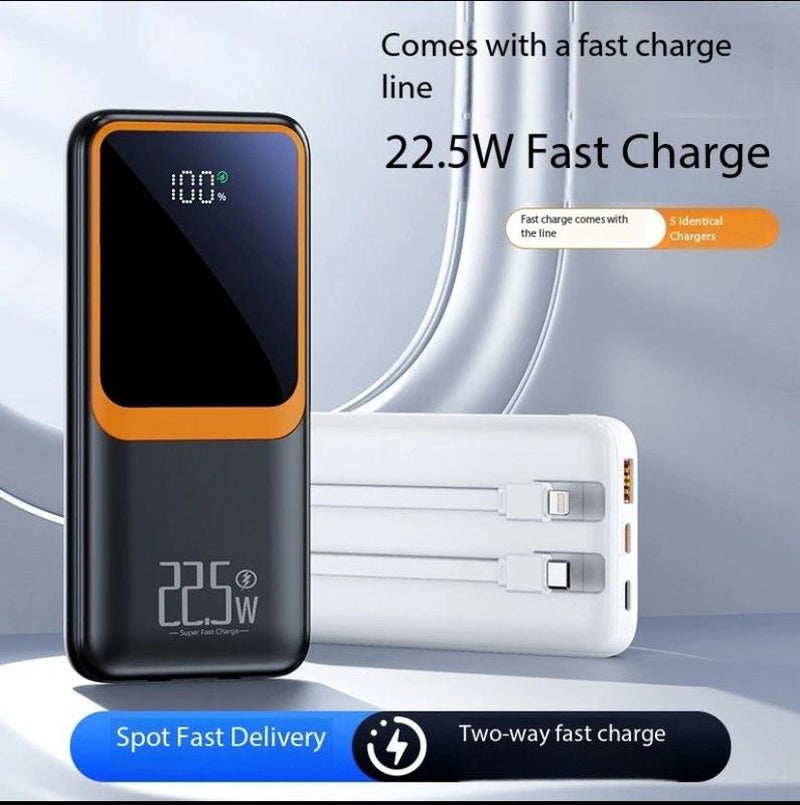 Portable Charger Power Bank with Built-In Lightning and Type C Cables, 10,000 Mah of Power Bank with 4 Outputs 2 Inputs 22.5W Fast Charging Power Bank for Samsung, Android, Iphone, Ipad.