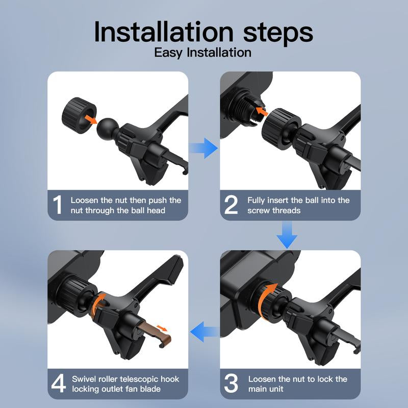 15W Wireless Fast-Charging Car Phone Mount for Foldable & Regular Smartphones, Super Stable Car Air Vent Phone Mount with Hook & Clip，One-Button 90° Rotation，One-Button Automatic Clamping，Compatible with Iphone, Samsung, Google and Other Smartphones