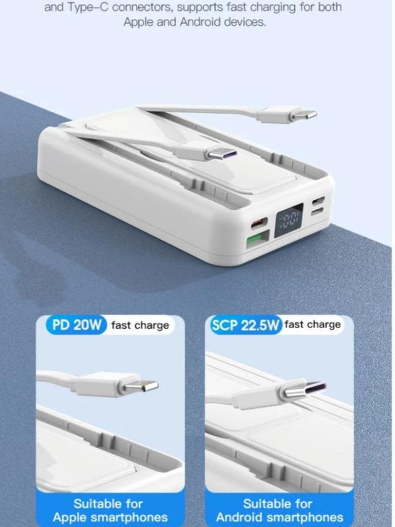 Magnetic Wireless Power Bank, 10000Mah Portable Charger with USB-C and Lightning Cables, Compatible with Iphone 16/15/14/13/12/Pro/Mini/Promax/Android, Power Bank with Phone Holder