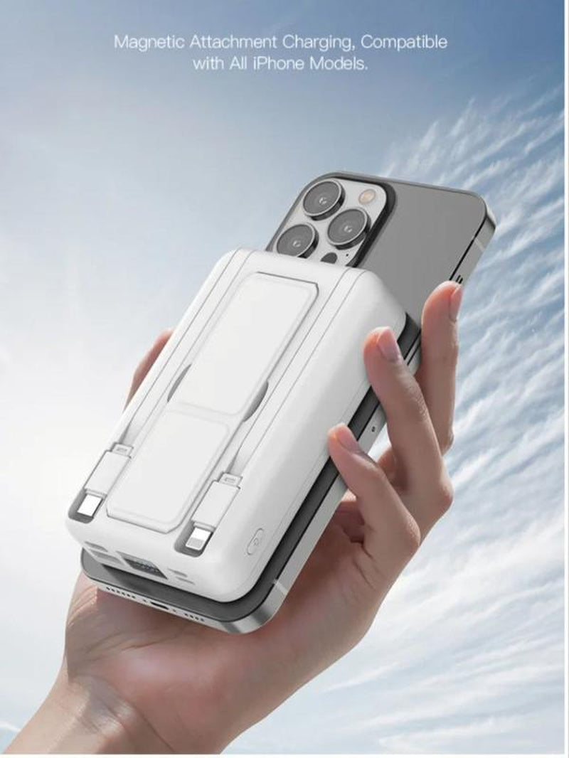 Magnetic Wireless Power Bank, 10000Mah Portable Charger with USB-C and Lightning Cables, Compatible with Iphone 16/15/14/13/12/Pro/Mini/Promax/Android, Power Bank with Phone Holder