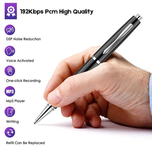 Voice Recorder Pen 64GB: Professional Audio-Voice Activation, Long-Distance Recording, Wav/192Kbps, USB Flash Drive, Refillable Ink, Metal Body, Compact & Durable, Digital Products Tech Gadgets Voice Changer Device