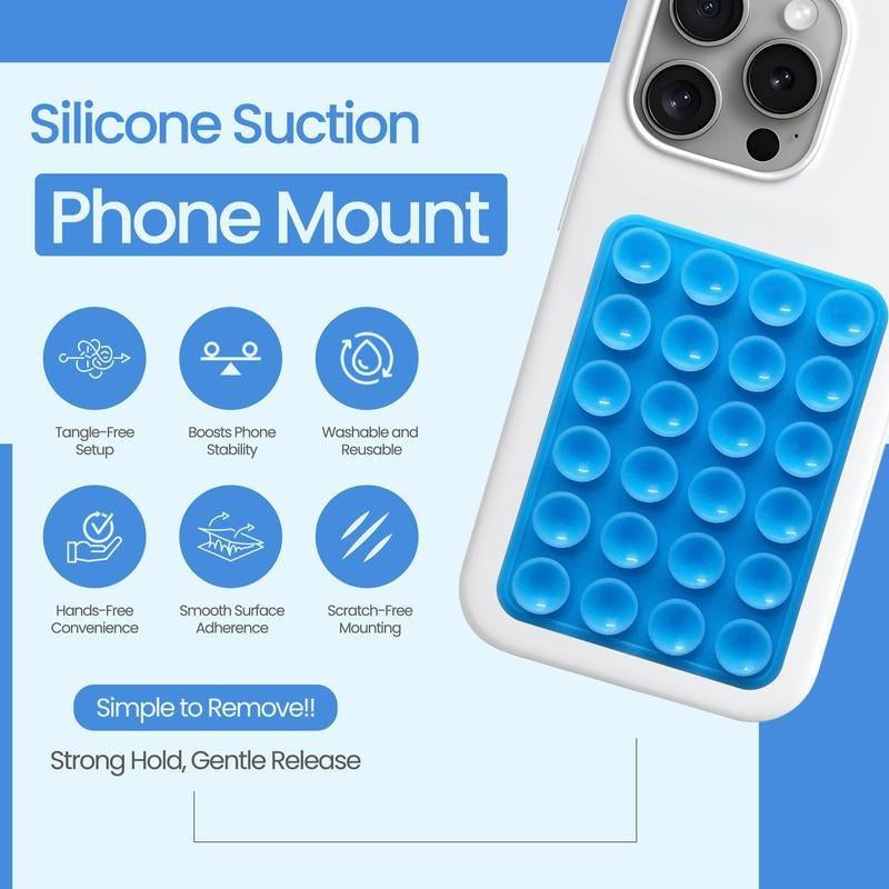 Double-Sided Silicone Suction Cup Phone Case Mount, Hands-Free Strong Grip Holder for Selfies & Videos, Ideal for Iphone & Android, Stand, Suction Phone Holder, Phone Car Holder, Phone Mounted