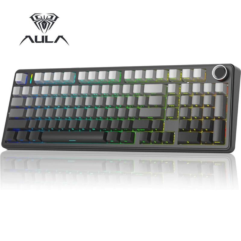 AULA F99 Pro Wireless Mechanical Keyboard with Knob,Tri-Mode Bt5.0/Usb-C/2.4Ghz Hot Swappable Keyboard,Pre-Lubed Switches,Gasket Structure,Rgb Backlit Computer Gaming Keyboard (White&Blue&Purple)