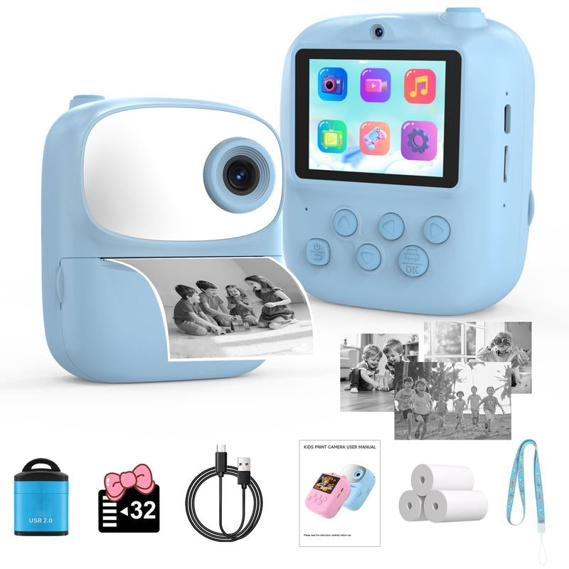 Kids Instant Print Camera (With 3 Rolls of Paper), 2.4" LCD Screen, Rechargeable 1080P Pocket Camera, 12MP Photos, Thermal Paper Printing (No Ink Needed), Birthday Gift for Boys & Girls, Portable Lens Camera, Mini Photography Kit, Tech Toy Pink