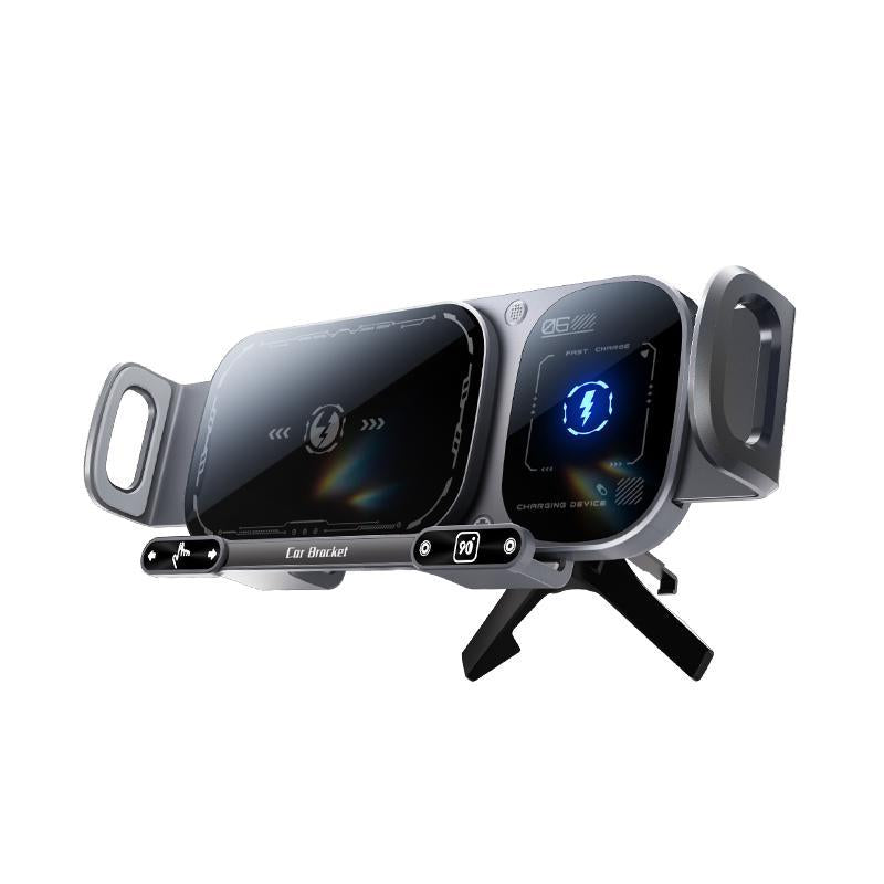 15W Wireless Fast-Charging Car Phone Mount for Foldable & Regular Smartphones, Super Stable Car Air Vent Phone Mount with Hook & Clip，One-Button 90° Rotation，One-Button Automatic Clamping，Compatible with Iphone, Samsung, Google and Other Smartphones