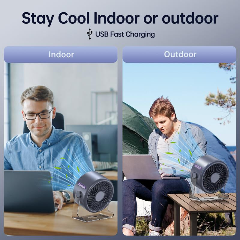 Coolhill Desktop Fan Turbo Table Fan for Office 100-Speed Digital Display Low Noise Rechargeable Battery Dual Adjustment Modes